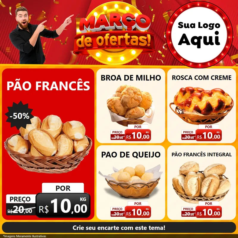 Modelo de Rede Social para Feed Facebook com o tema Março de Ofertas! para Padaria