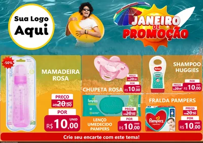 Modelo de Encarte para Encarte A4 Horizontal com o tema Janeiro de Promoção para Bebês