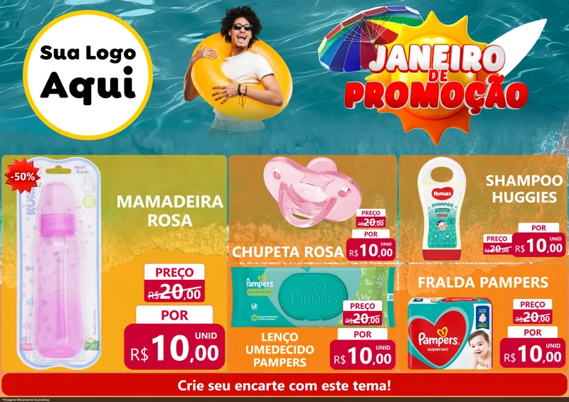 Modelo de Encarte para Encarte A4 Horizontal com o tema Janeiro de Promoção para Bebês