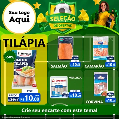 Modelo de Rede Social para Feed Facebook com o tema Seleção de Ofertas - Copa para Peixaria