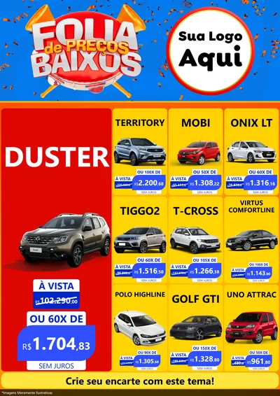 Modelo de Encarte para Encarte A4 Vertical com o tema Folia de Preços Baixos para Concessionaria de Carros