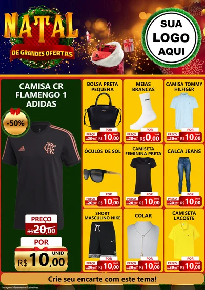 Modelo de Encarte para Encarte A4 Vertical com o tema Natal de Grandes Ofertas para Roupas e acessórios