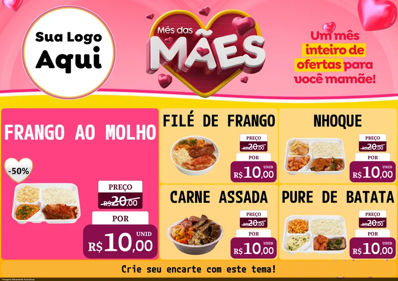Modelo de Encarte para Encarte A4 Horizontal com o tema Mês das Mães para Restaurante