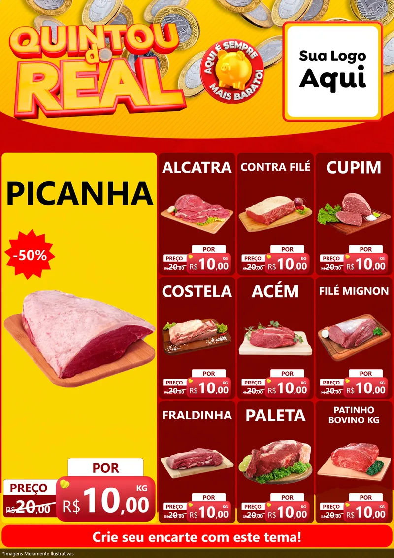 Modelo de Encarte para Encarte A4 Vertical com o tema Quintou do Real para Açougue