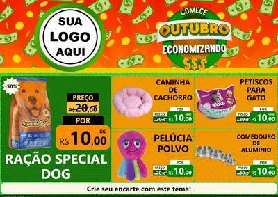 Modelo de Encarte para Encarte A4 Horizontal com o tema Comece Outubro Economizando para Pet Shop