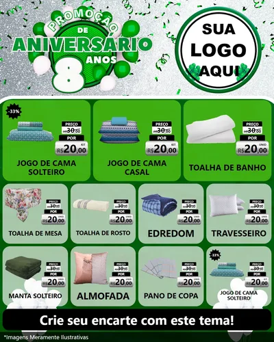 Modelo de Rede Social para Feed Instagram com o tema Promoção de Aniversário - 8 Anos para Cama, Mesa e Banho