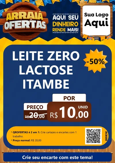 Modelo de Cartaz para Cartaz A4 Vertical com o tema Arraiá de Ofertas - Junina para Frios e Laticínios