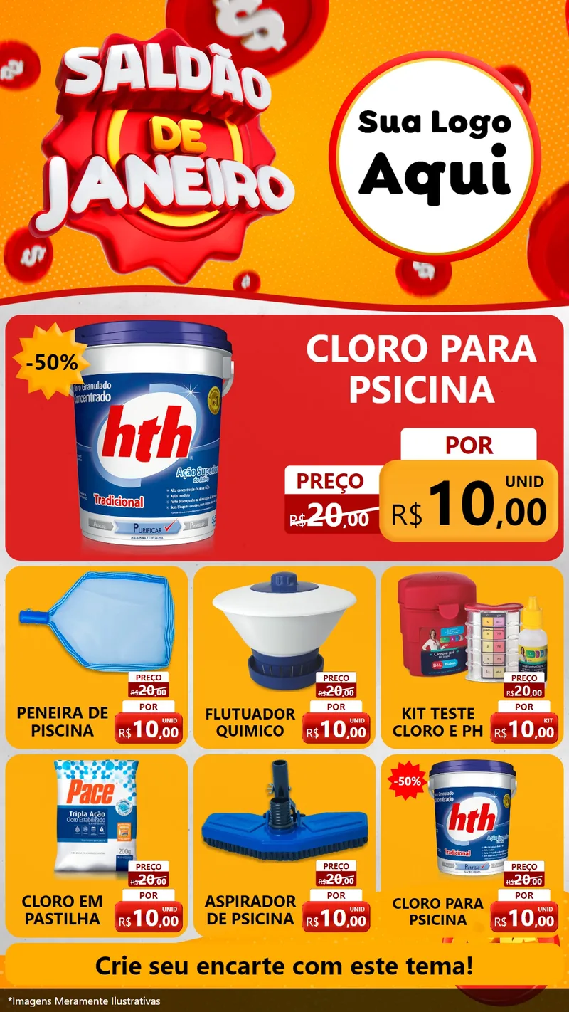 Modelo de Rede Social para Stories com o tema Saldão de Janeiro para Produtos para Piscina