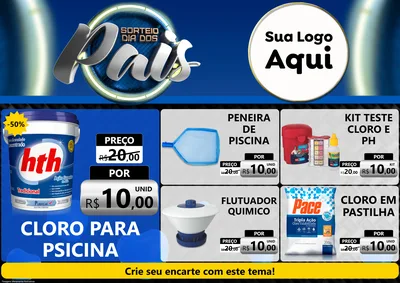 Modelo de Encarte para Encarte A4 Horizontal com o tema Sorteio Dia Dos Pais para Produtos para Piscina