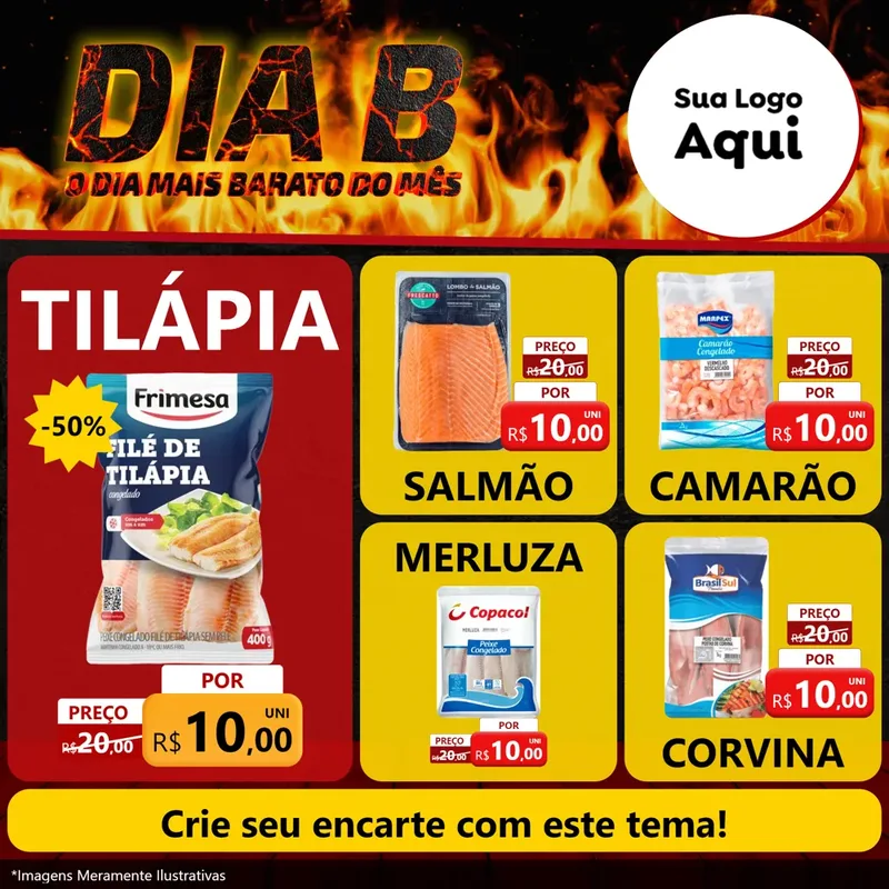 Modelo de Rede Social para Feed Facebook com o tema Dia B para Peixaria