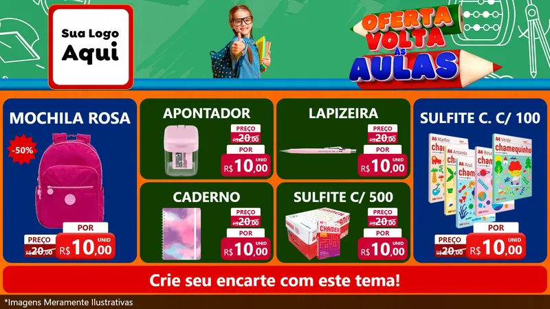 Modelo de TV para TV Horizontal com o tema Oferta Volta Às Aulas para Papelaria
