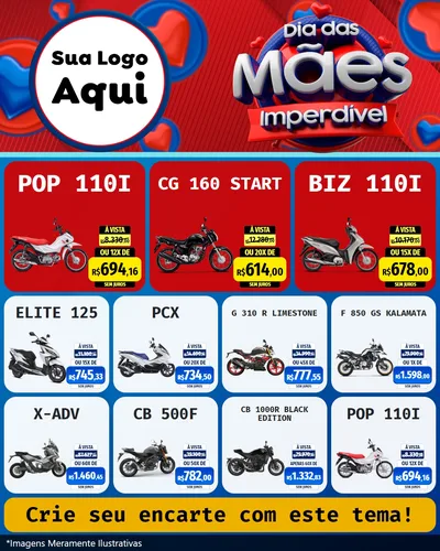 Modelo de Rede Social para Feed Instagram com o tema Dia Das Mães Imperdível para Concessionaria de Motos
