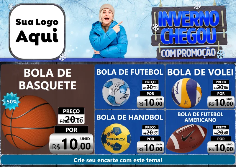 Modelo de Encarte para Encarte A4 Horizontal com o tema Inverno Chegou Com Promoção para Artigos Esportivos