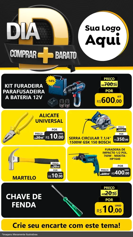 Modelo de TV para TV Vertical com o tema Dia D Mais Economia para Maquinas e Ferramentas