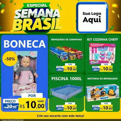 Modelo de Rede Social para Feed Facebook com o tema Especial Semana do Brasil para Brinquedos