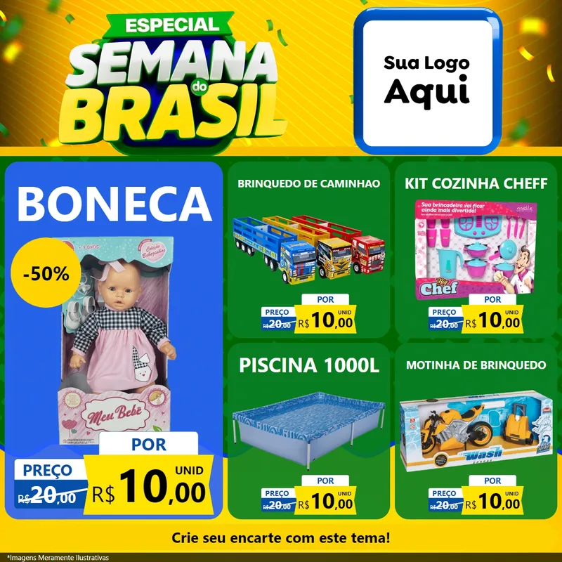 Modelo de Rede Social para Feed Facebook com o tema Especial Semana do Brasil para Brinquedos