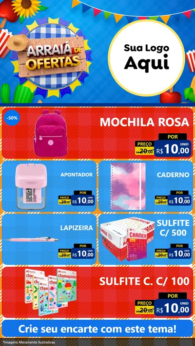 Modelo de TV para TV Vertical com o tema Arraiá de Ofertas para Papelaria