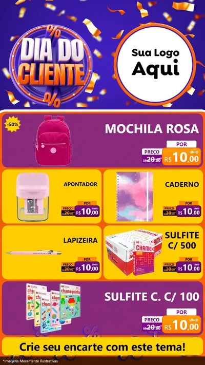 Modelo de TV para TV Vertical com o tema Dia do Cliente para Papelaria