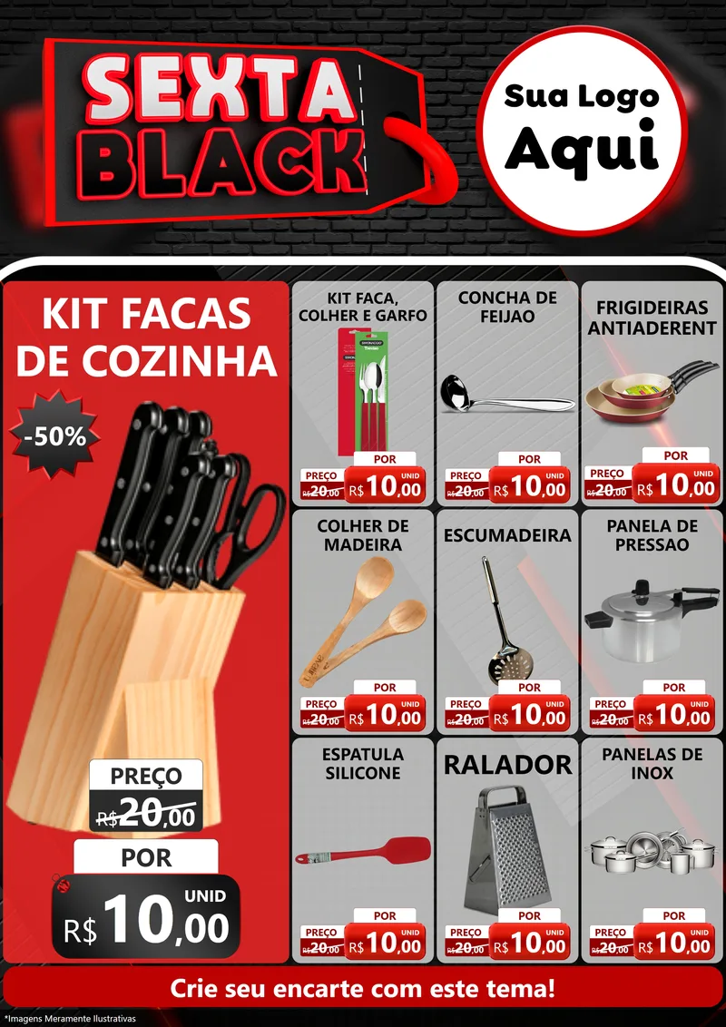 Modelo de Encarte para Encarte A4 Vertical com o tema Sexta Black para Utilidades Domésticas