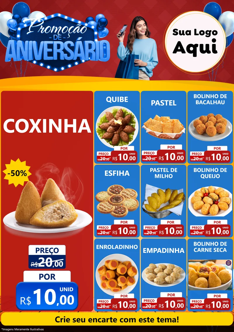 Modelo de Encarte para Encarte A4 Vertical com o tema Promoção de Aniversário para Salgadaria