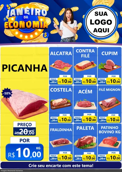 Modelo de Encarte para Encarte A4 Vertical com o tema Janeiro da Economia para Açougue