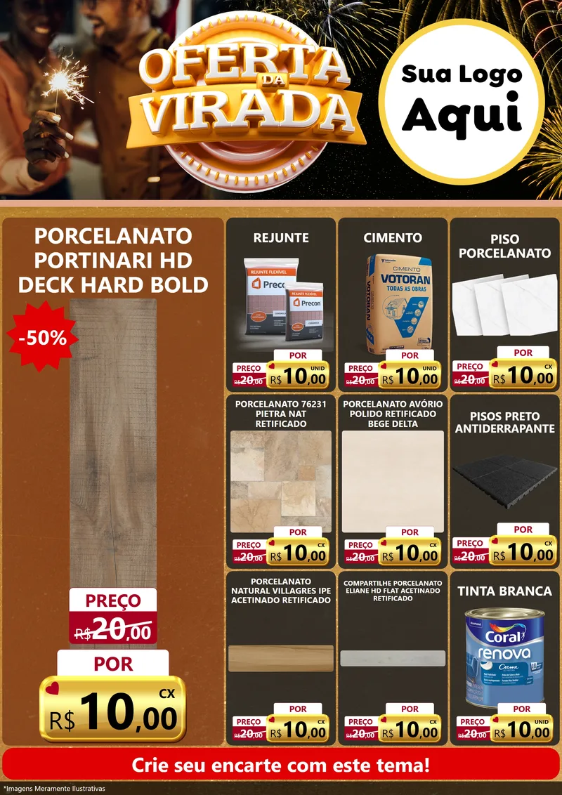 Modelo de Encarte para Encarte A4 Vertical com o tema Oferta da Virada para Pisos e revestimentos