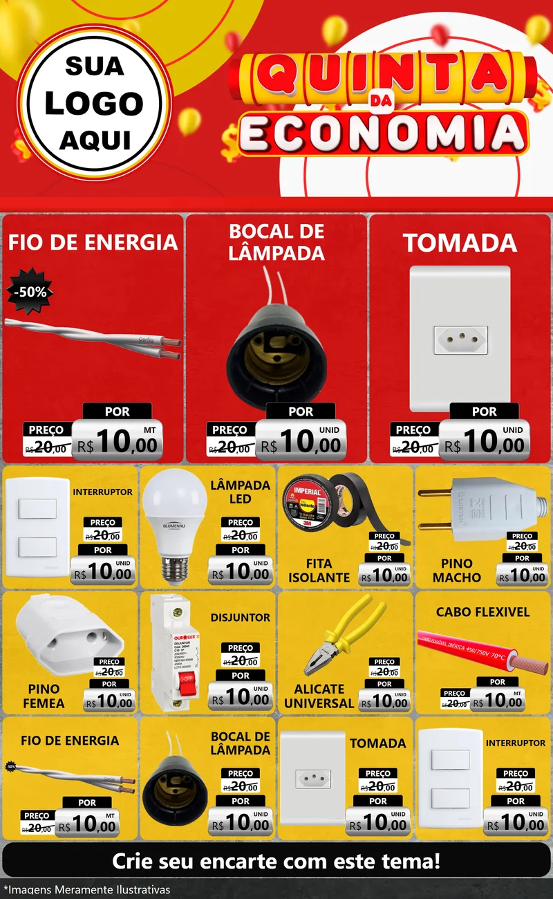 Modelo de Encarte para Encarte Grande com o tema Quinta da Economia para Materiais Elétricos