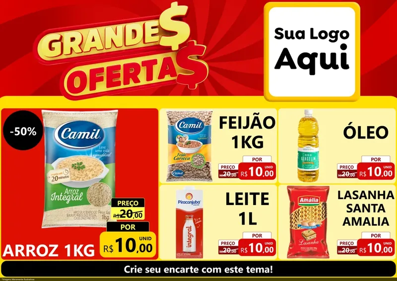Modelo de Encarte para Encarte A4 Horizontal com o tema Grandes Ofertas para Supermercado