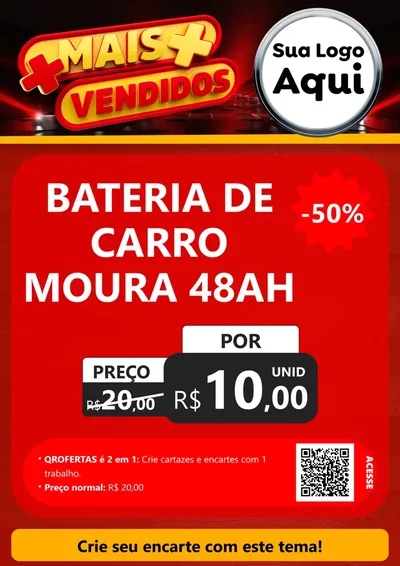 Modelo de Cartaz para Cartaz A4 Vertical com o tema Mais Vendidos para Baterias Elétricas