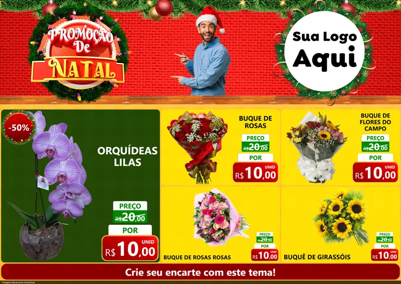 Modelo de Encarte para Encarte A4 Horizontal com o tema Promoção de Natal para Floricultura e jardim