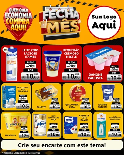 Modelo de Rede Social para Feed Instagram com o tema Fecha Mês para Frios e Laticínios