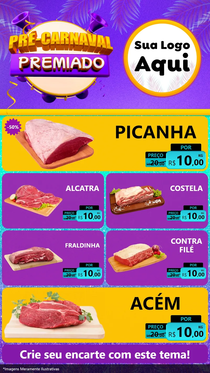 Modelo de TV para TV Vertical com o tema Pré-Carnaval Premiado para Açougue