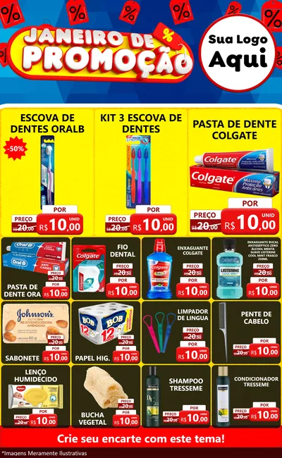 Modelo de Encarte para Encarte Grande com o tema Janeiro de Promoção para Higiene Pessoal