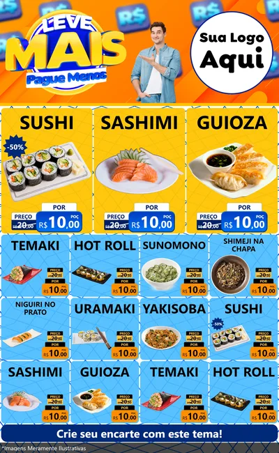 Modelo de Encarte para Encarte Grande com o tema Leve Mais, Pague Menos para Comida japonesa