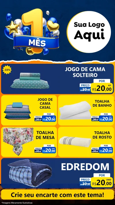 Modelo de TV para TV Vertical com o tema Um Mês de Aniversário para Cama, Mesa e Banho