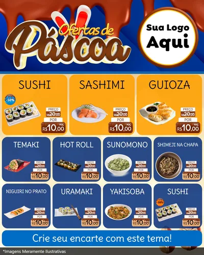 Modelo de Rede Social para Feed Instagram com o tema Ofertas de Páscoa para Comida japonesa