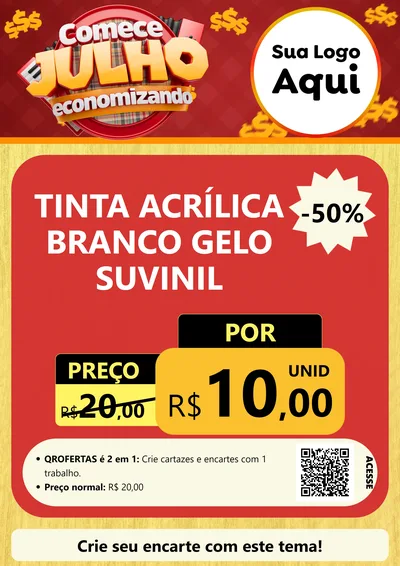 Modelo de Cartaz para Cartaz A4 Vertical com o tema Comece Julho Economizando para Tintas e Ferramentas