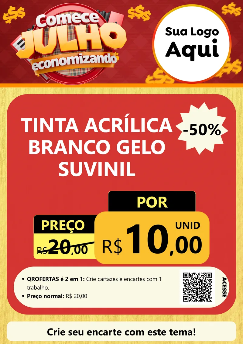 Modelo de Cartaz para Cartaz A4 Vertical com o tema Comece Julho Economizando para Tintas e Ferramentas