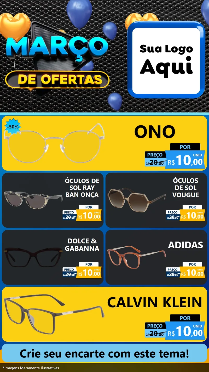 Modelo de TV para TV Vertical com o tema Março de Ofertas para Óticas