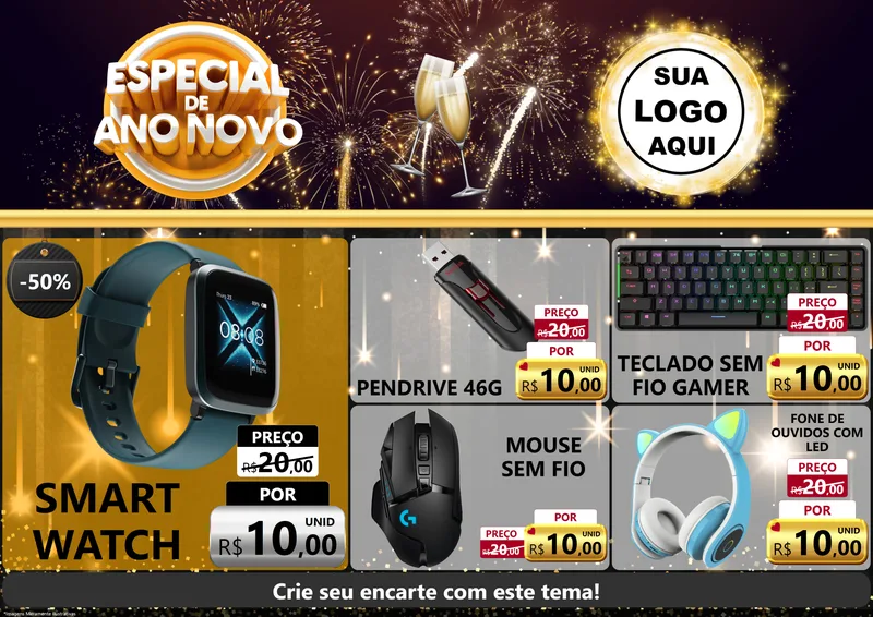 Modelo de Encarte para Encarte A4 Horizontal com o tema Especial de Ano Novo para Informática
