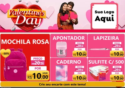 Modelo de Encarte para Encarte A4 Horizontal com o tema Valentine's Day para Papelaria
