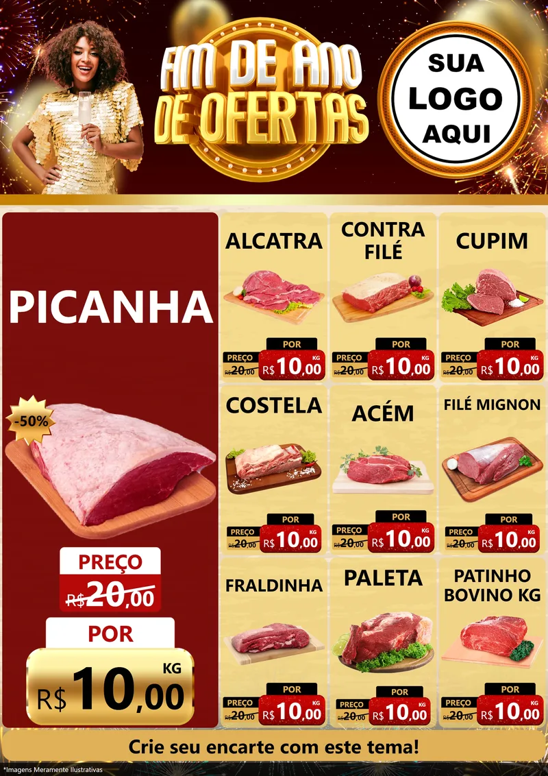 Modelo de Encarte para Encarte A4 Vertical com o tema Fim de Ano de Ofertas para Açougue