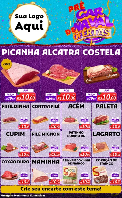 Modelo de Encarte para Encarte Grande com o tema Pré Carnaval de Ofertas para Açougue