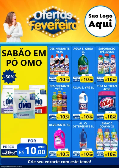 Modelo de Encarte para Encarte A4 Vertical com o tema Ofertas de Fevereiro para Produtos de Limpeza