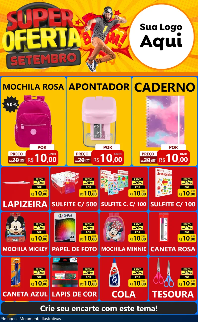 Modelo de Encarte para Encarte Grande com o tema Super Oferta Setembro para Papelaria