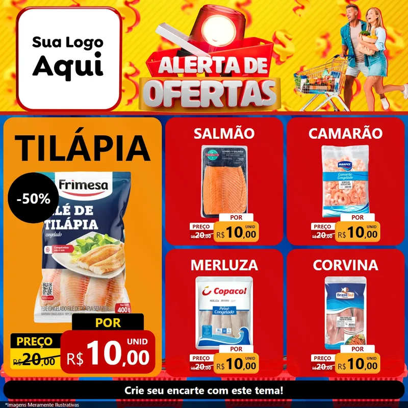 Modelo de Rede Social para Feed Facebook com o tema Alerta de Ofertas para Peixaria