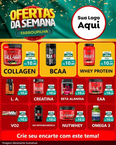 Modelo de Rede Social para Feed Instagram com o tema Ofertas da Semana Farroupilha para Suplementos alimentares