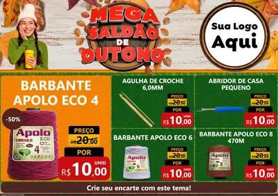 Modelo de Encarte para Encarte A4 Horizontal com o tema Mega Saldão de Outono para Armarinho e Aviamentos