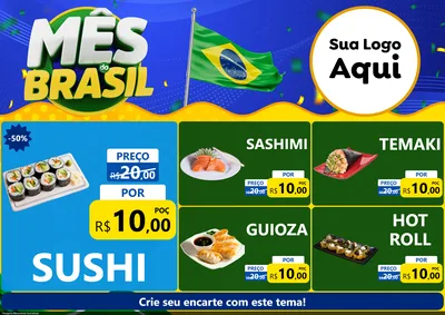 Modelo de Encarte para Encarte A4 Horizontal com o tema Mês do Brasil para Comida japonesa