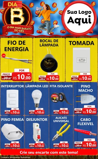 Modelo de Encarte para Encarte Grande com o tema Dia B - O Dia Mais Barato Do Mês para Materiais Elétricos